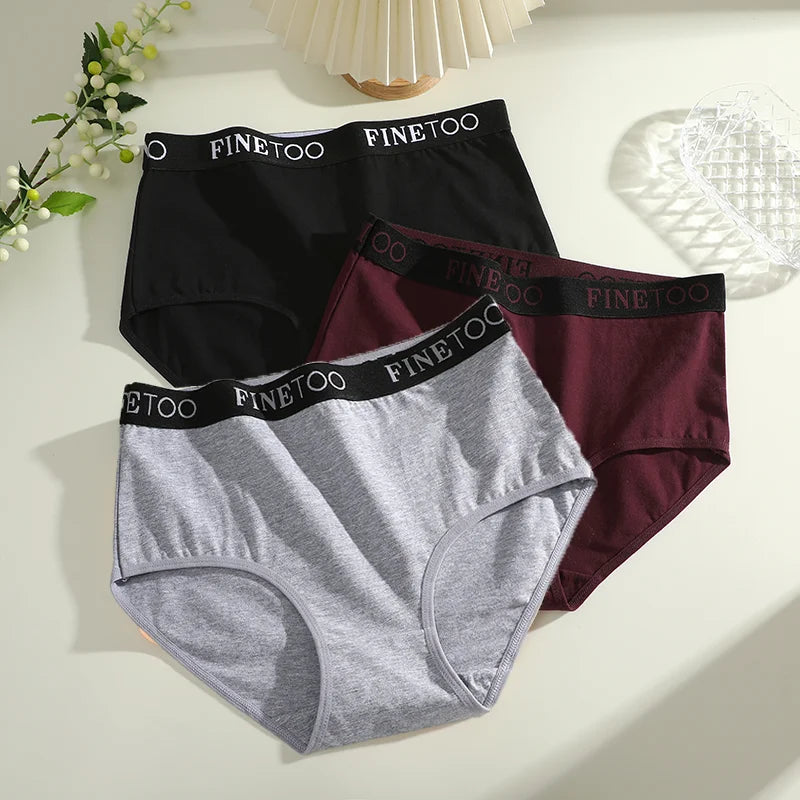 Finetoo 3Pcs Women's Cotton Briefs Women Plus Size Seamless Panties Breathable Underwear Female Low Waist Soft Lingerie S-XXL.