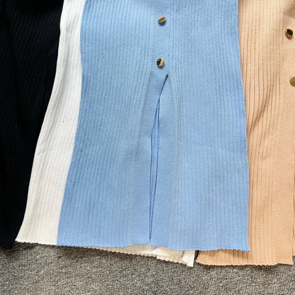 YuooMuoo 2023 Neue Sommer Frauen Gestrickte Lange Kleid Elegante Stickerei Dünne Elastische Bodycon Pullover Kleid Büro Dame Vestidos.