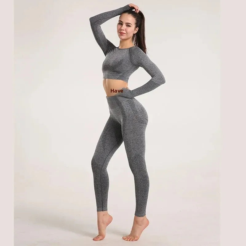 Sexy Seamless Knitted Yoga Sportswear Set Women's Quick Dry Tight Fitness Clothes Set Comfortable High-End Sensation