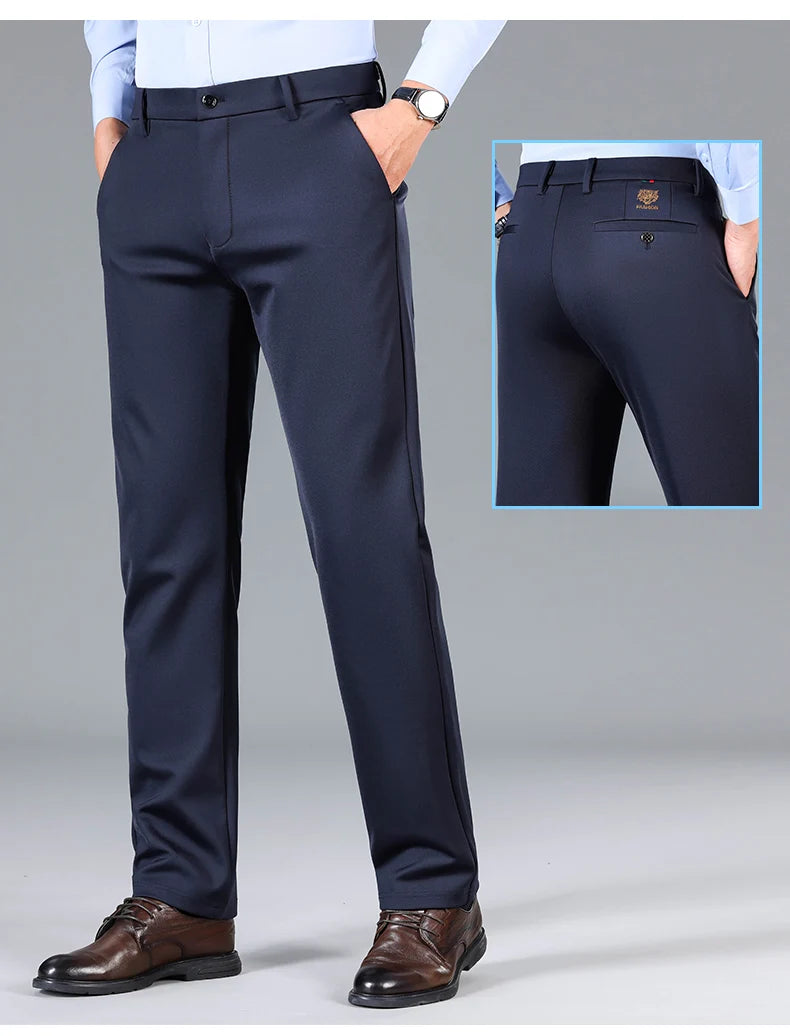 2025 Autumn Winter Suit Pants Men Baggy Straight Business High Waist Work Thick Embroidery Long Formal Trousers Male Plus Size.