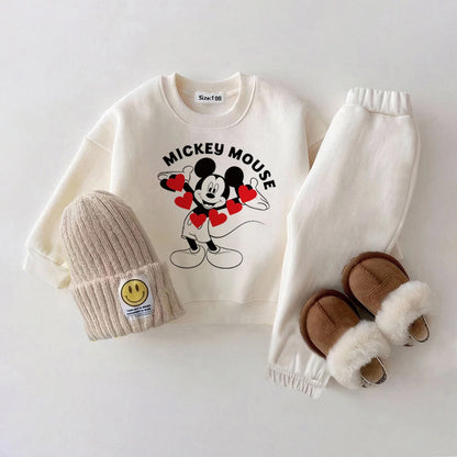 Autumn Baby Girl Clothes Sets Winter Fleece Baby Clothes Outfit Mickey Mouse Toddler Baby Boy Outfit Set.