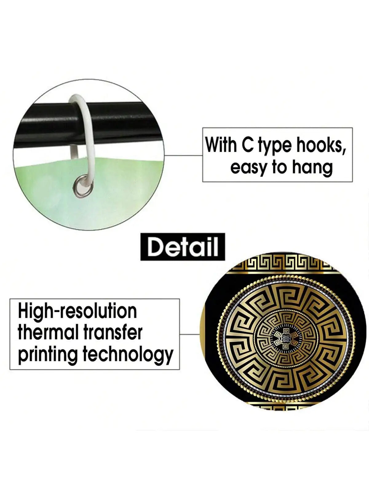 4-teiliges Badezimmer-Set, wasserdichter Stoff-Duschvorhang im Palast-Stil mit 12 Haken, rutschfeste Badezimmermatte, U-förmige Toilettendeckelabdeckung