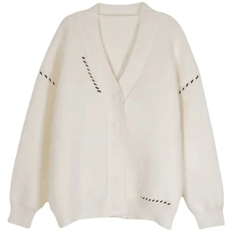 Women's Sweater Coat In Autumn and Winter V-neck Sweaters Jacket To Keep Warm and Loose Wild Academic Style Chic Cardigan.