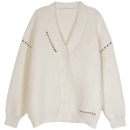 Women's Sweater Coat In Autumn and Winter V-neck Sweaters Jacket To Keep Warm and Loose Wild Academic Style Chic Cardigan.