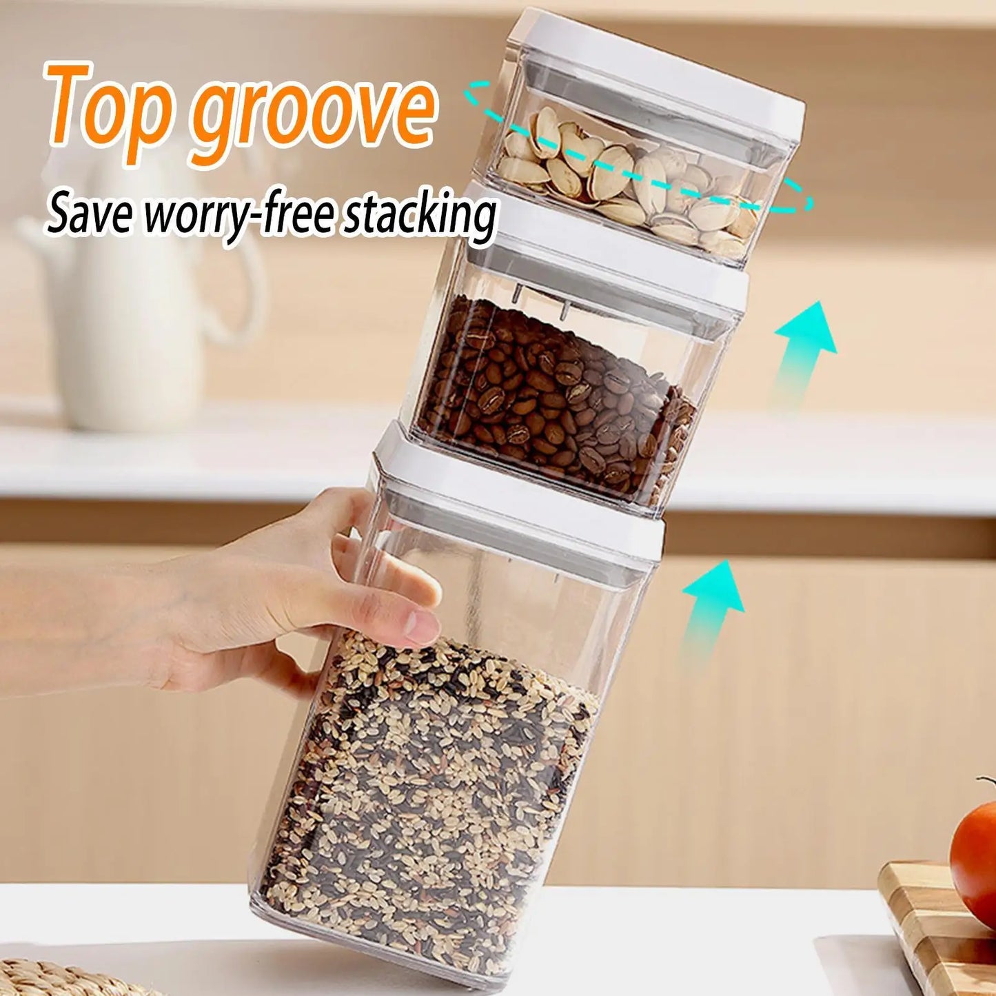 Cereal Container Kitchen Airtight Jars Clear Stackable Sealed Jar for Rice Pet Food Home Bakers Pantry Organizers Dried Fruits.