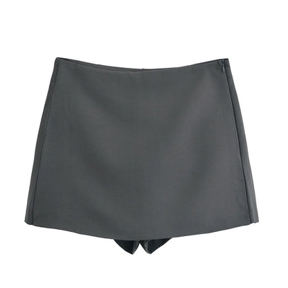 TRAF Shorts for Women Fashion Autumn Winter New Comfortable Casual Solid Color Side Zip Middle-waisted A-line Culotte Skirt Pant