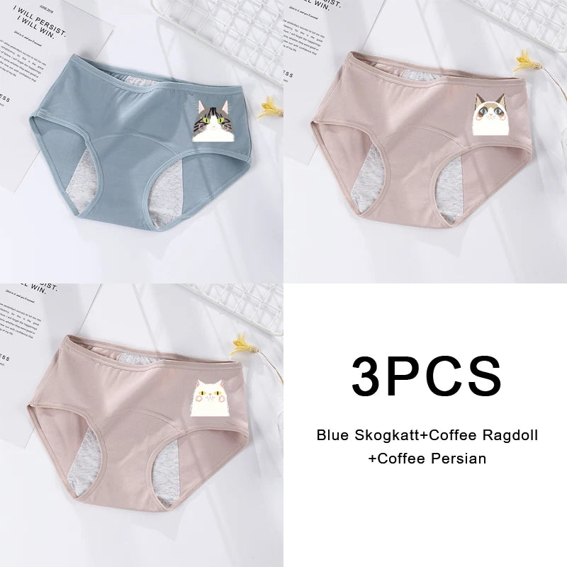 3PCS/set Women's menstrual briefs large flow postpartum water absorption leakproof briefs women's pure cotton menstrual briefs.