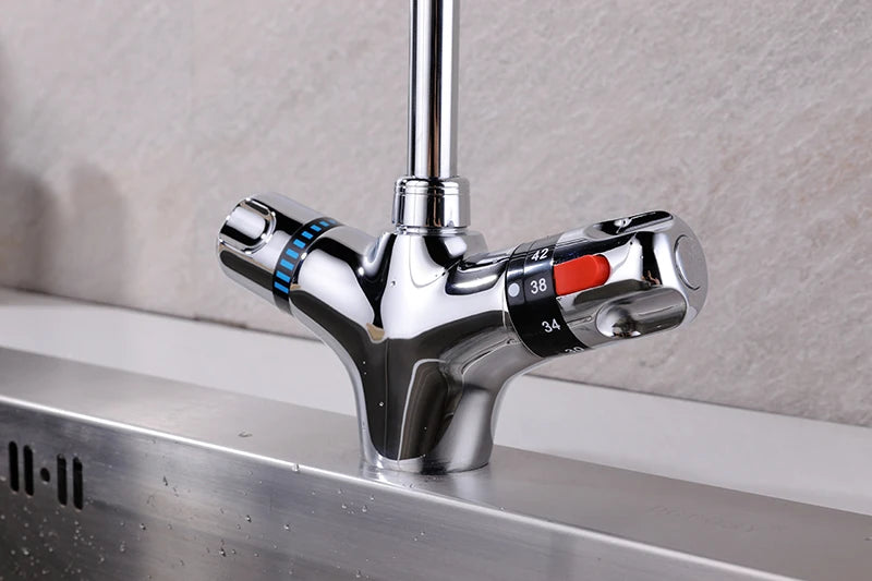 Brass chrome finish Kitchen Mixer tap Cold and Hot Kitchen thermostatic faucet Constant temperature mixer basin faucet