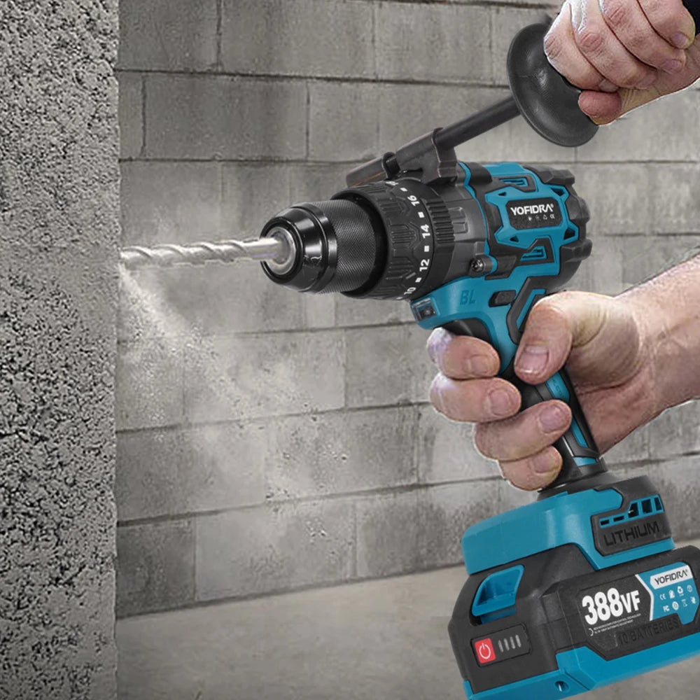 YOFIDRA 900N.M 13MM Bürstenlosen Elektrischen Schlagbohrmaschine 20 + 3 Drehmoment Handheld Bohren Schraubendreher Power Tool Für Makita Batterie pin