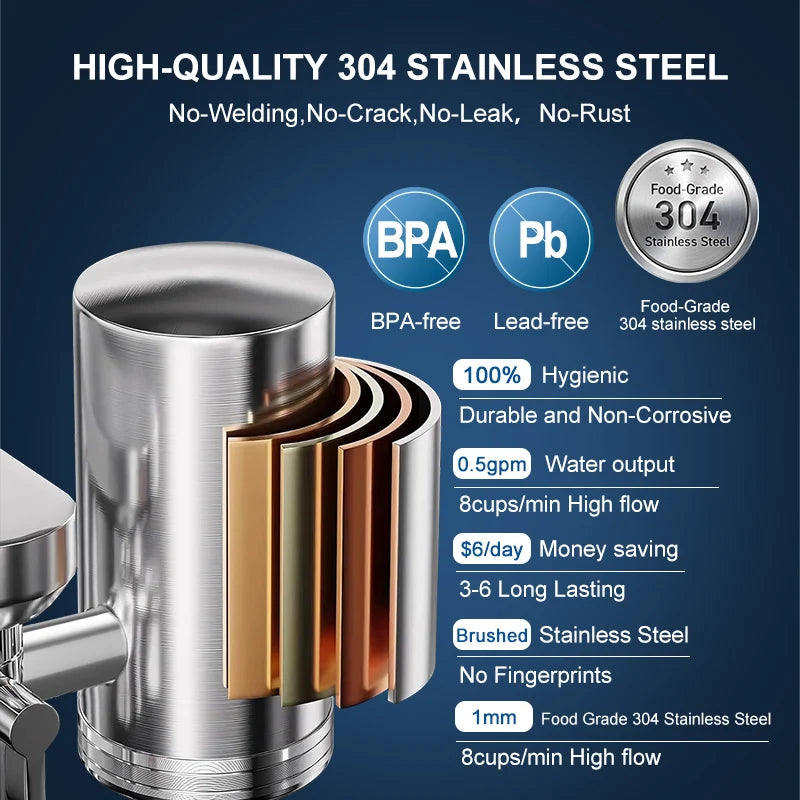 Wheelton Stainless Steel Kitchen Tap Filter Household Ceramic Water Purifier Faucet Water Filter  Activated Carbon Filtration.