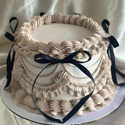 Tortenaufsatz mit Schleife und Schleife „Happy Birthday“-Schild, Kokette-Motto-Party, schwarzer Vintage-Kuchenaufsatz für Herzkuchen, Vintage-Kuchen.