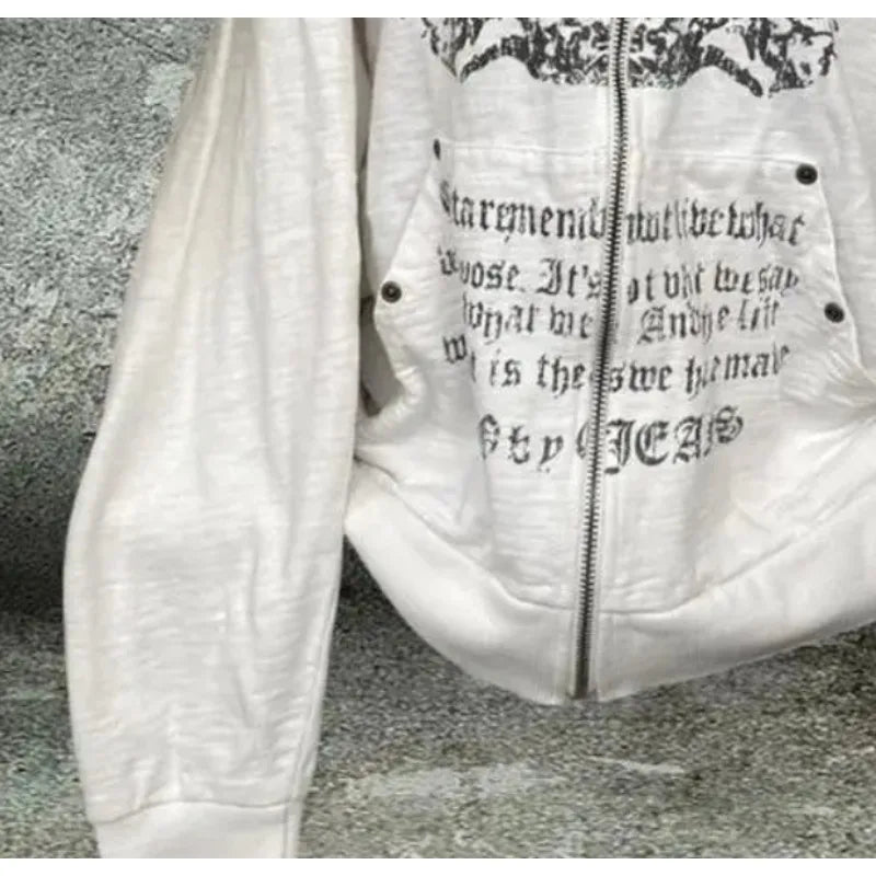 Vintage Sweatshirts 2025 Women's Clothes White Print Tunic Hooded Y2k Coat Streetwear Fashion Casual Hoodies Tops Ropa Mujer.