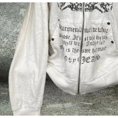 Vintage Sweatshirts 2025 Women's Clothes White Print Tunic Hooded Y2k Coat Streetwear Fashion Casual Hoodies Tops Ropa Mujer.