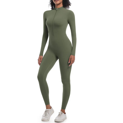 S-XL 2025 Nylon Zipper Long Sleeve Yoga Set Women One Piece Jumpsuit Fitness Gym Workout Pant Legging Running Romper Suit XP27.
