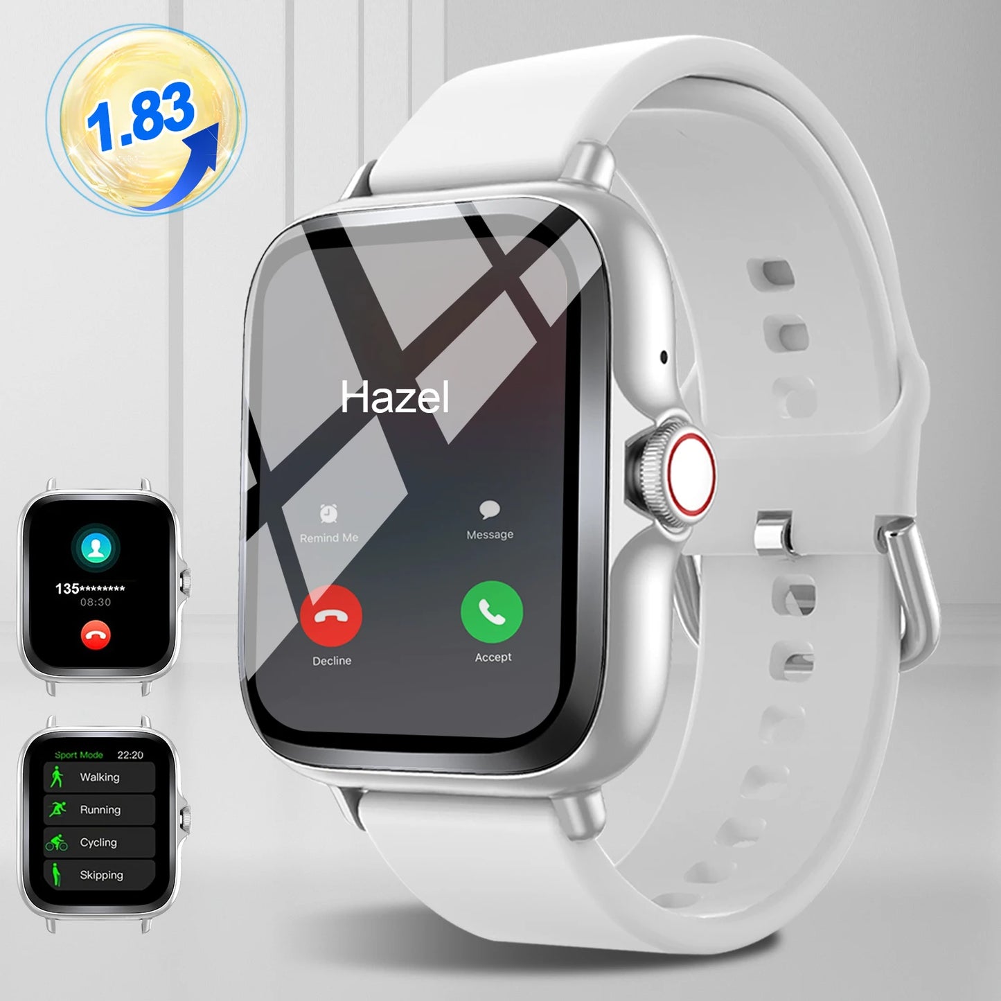 Smart watch with full touch screen, call, message reminder, music control and other functions, compatible with iPhone/android mo.