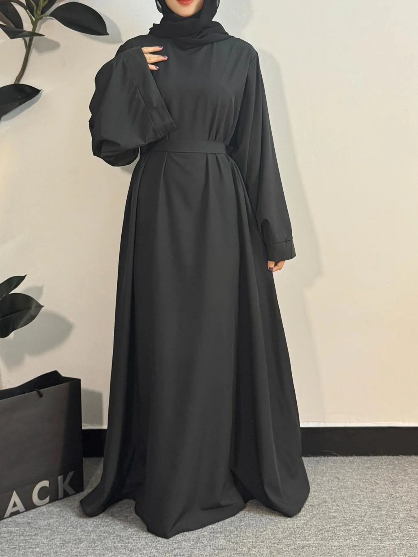 Muslim Abayas Women Kaftans Prayer Dress With Belt Full Sleeve.