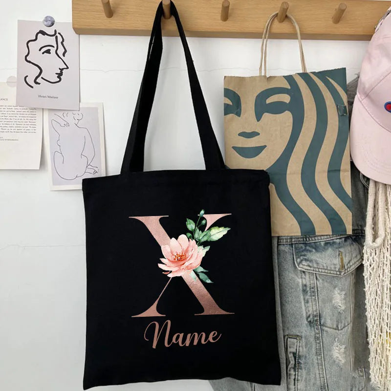 Custom Name Handbag Travel Storage Shoulder Bag Simple Tote Bags Birthday Customize Wedding Bridesmaid Gift Canvas Tote Bag.