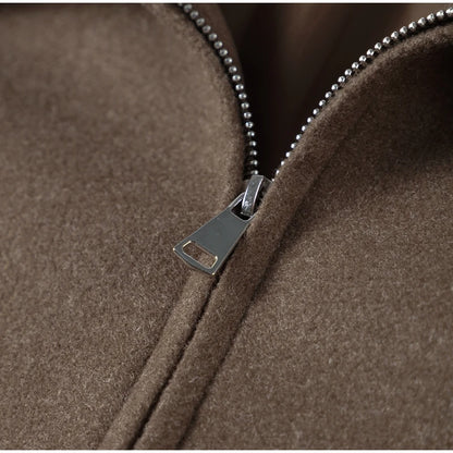 Mode Braun Zipper Woolen Jacke Für Frauen Elegante Revers Langarm Kurze Mäntel Weibliche Vintage Herbst Dame Straße Oberbekleidung