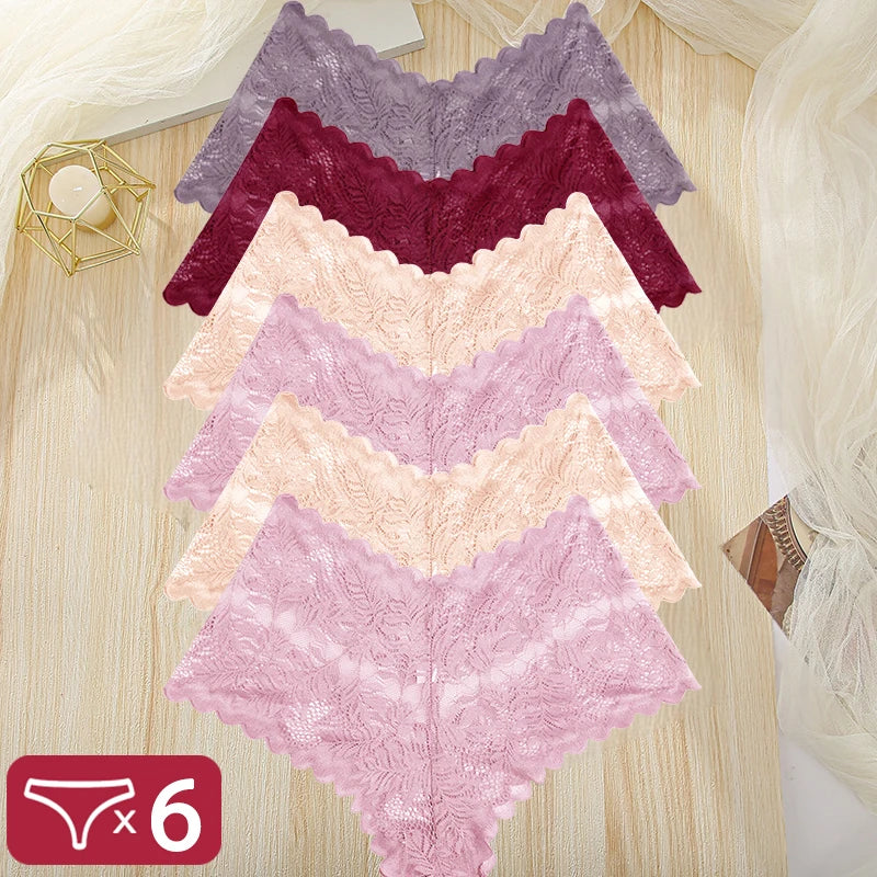 FINETOO 6Pcs Women Floral Lace Panties High Waist Brief Sexy Lingerie Panty Brazilian Underpants Femme Underwear Bikini Intimate