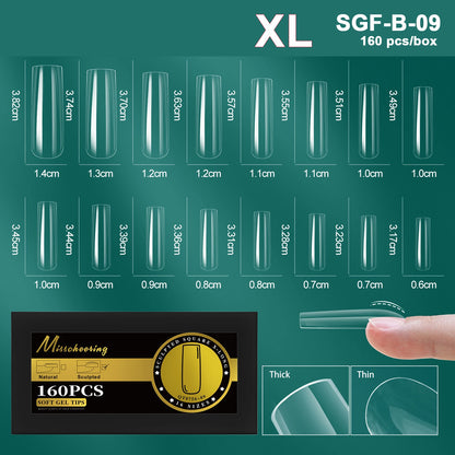 16 Sizes Curved Arch Soft Gel False Nail Tips Full Cover Press on Almond Capsules French Coffin Artificial Fake Nails Extension