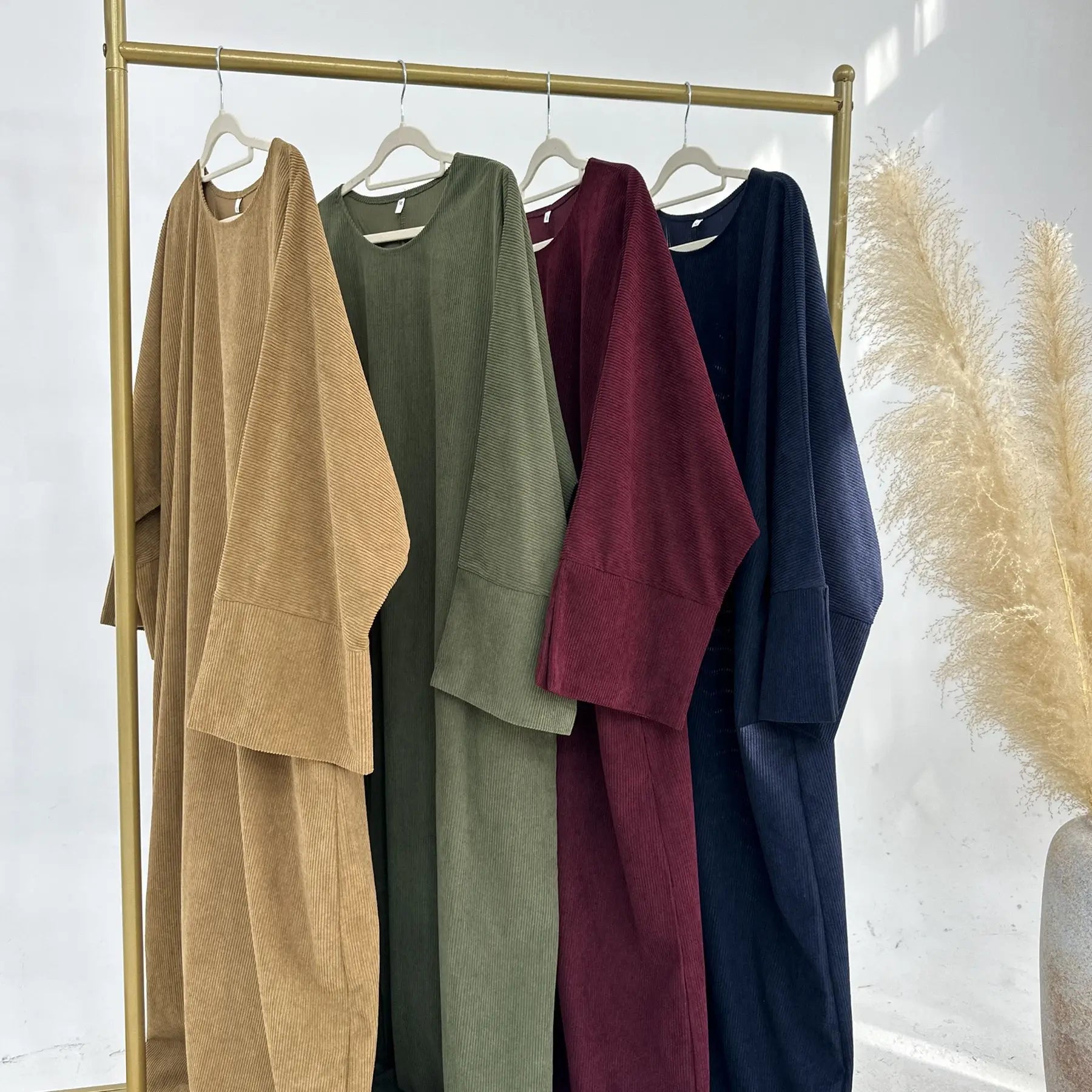 Muslim Abaya 2024 Arabic Women Corduroy Dress Ramadan Modest Cardigan.