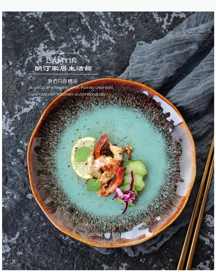8 inch European ceramic dish Western steak dish pasta home dish plate kiln transmutation glaze china plates.