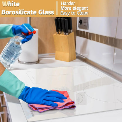 Karinear Induction Hob 4 Zones with Plug, 59CM, 3500W, White Ceramic Glass, Combination Zones, Sliding Controls, 9 Power Levels.