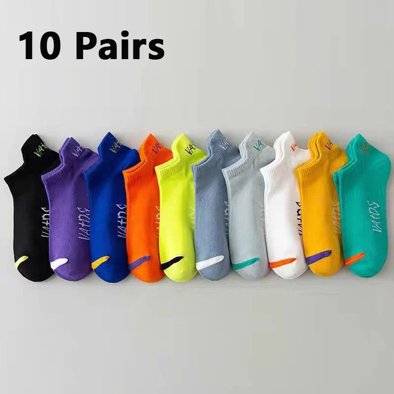 5 Pairs Men Bright Colored Ankle Socks Breathability Fashionable Casual Street Style Deodorizing Invisible Travel Running Socks.