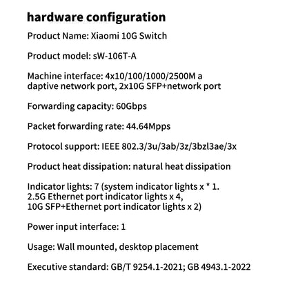 2025 NEW Xiaomi 10G Ethernet Switch 4×2.5G+2×10GMbps Mini Network Switches VLAN Ethernet Splitter Lan Router 6 Ports Hub Switch