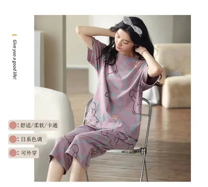 Sommer Neue Damen Pyjamas Homewear Set Kurzarm Pyjamas frauen Sommer Einfache Koreanische Cartoon Lose Große Größe Homewear.