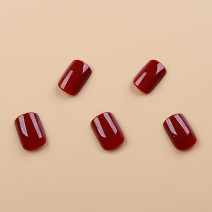 Short Square Press on Nails Red , Spring Gel Fake Nails Pure Color Natural Petite Nails Solid Stick on Nails.