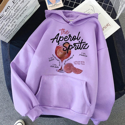 Aperol Spritz Retro Cocktail Graphic Hoodies Women Cute Alcohol Drink Hooded Autumn Winter Printed Sweatshirt Vintage Clothing.