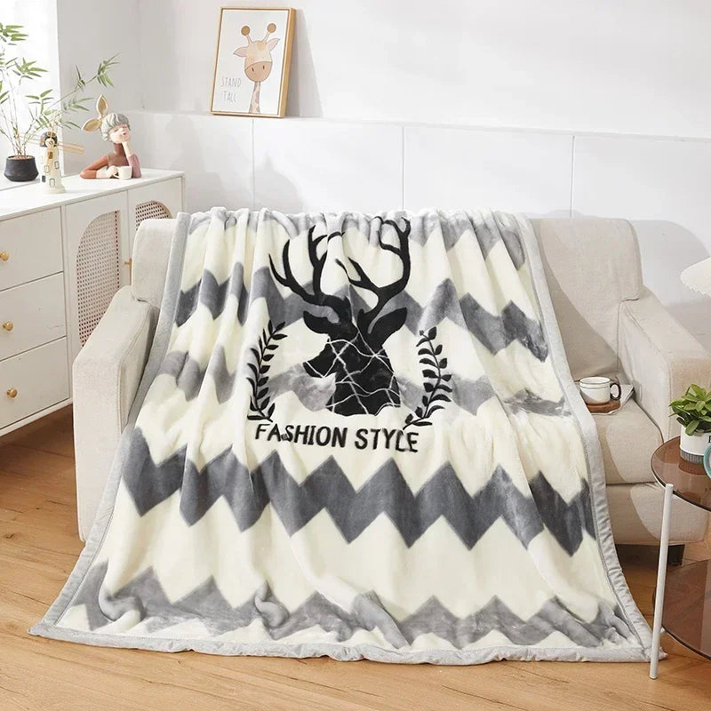 Double Layer Winter Thicken Raschel Plush Weighted Blanket For Bed Warm Heavy Blankets Throw Printed Flowers Fluffy Soft Carpet