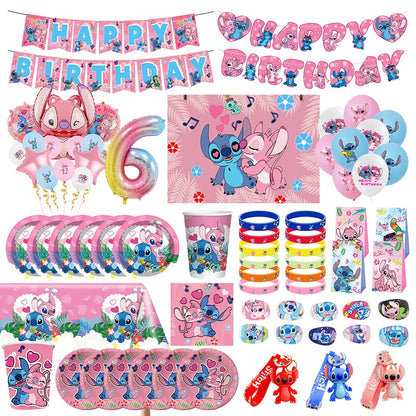 Disney Lilo und Stitch Party Dekoration Geschirr rosa Stitch alles Gute zum Geburtstag Party Thema liefert Ballon Hintergrund Tasse Teller.