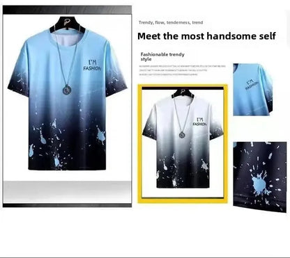 Cool Ice Silk Short Sleeve And Shorts Sports Set for Men Summer 2025 New Style Trendy Teenagers Casual Fashion Outfit.