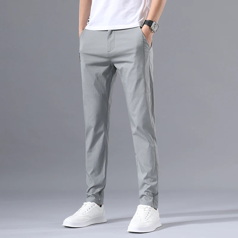 2025 Men's Casual Pants Slim Fit Stretch Classic Chino Trouser Male Stretch Elastic Korean Summer Dress Ice Light Thin Business.