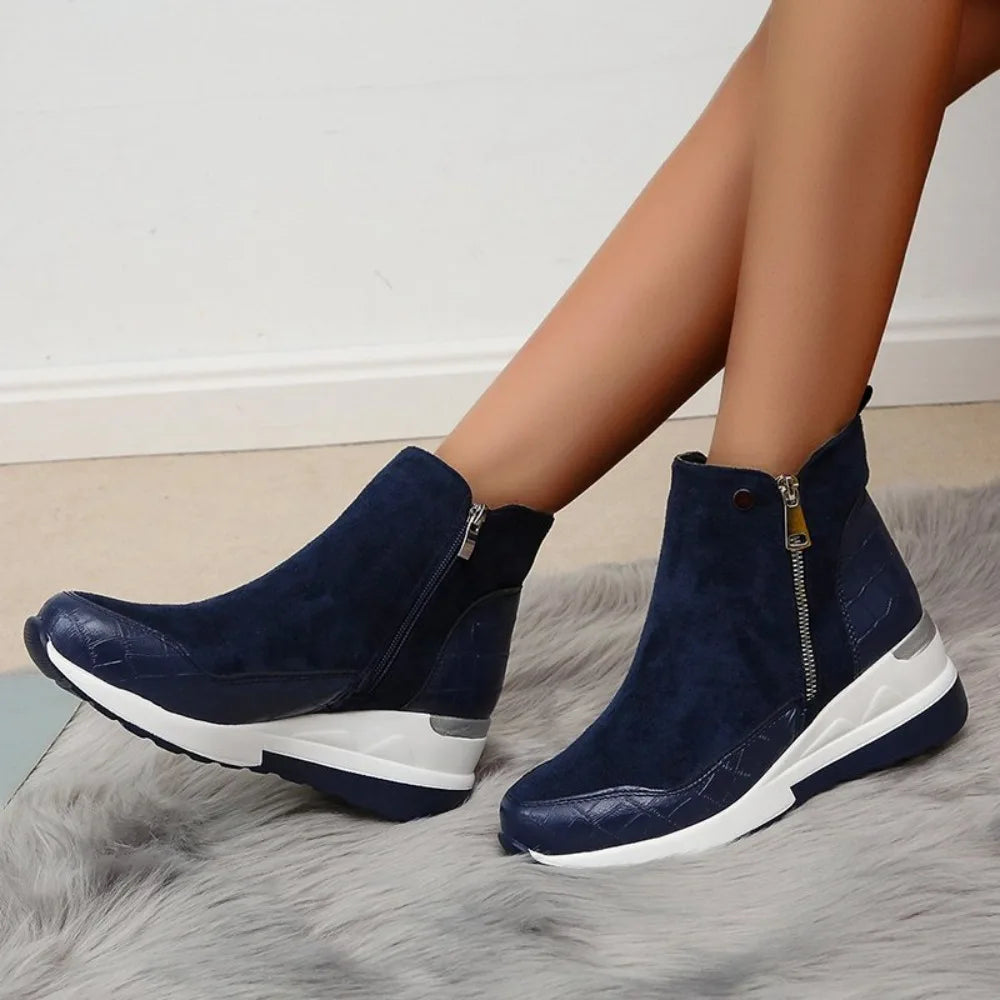 New Women Winter Boots Chunky Sneakers Ankle Boots Woman Zipper Buckle Thick Sole Platform High Top Female Booties.