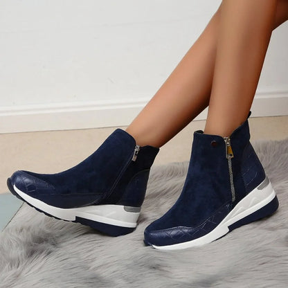 New Women Winter Boots Chunky Sneakers Ankle Boots Woman Zipper Buckle Thick Sole Platform High Top Female Booties.