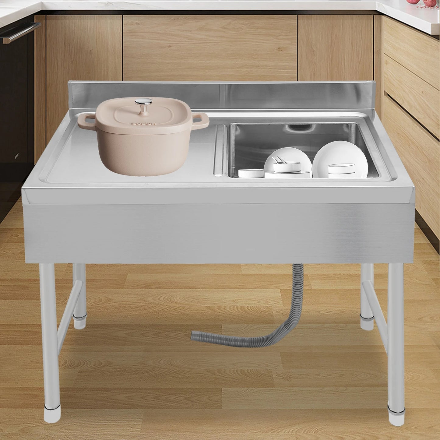 Silbernes freistehendes Edelstahlspülbecken – 39 x 20 x 31 Zoll, kommerzielle Qualität, 330 Pfund Kapazität, für den Innen- und Außenbereich