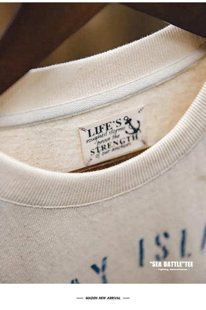 Maden Vintage Letter Print Cotton Short Sleeve T-Shirt Men's Summer Loose Fit Ribbed Crew Neck Tee Casual Street Tops for Daily