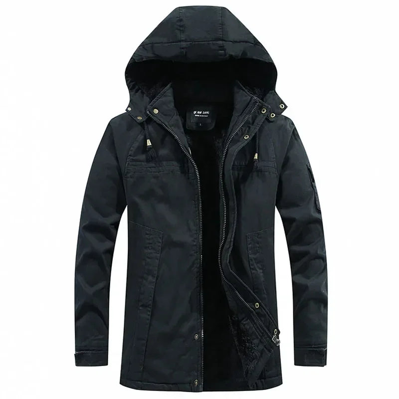 Parkas Coat Military Windproof Hooded Jackets Man Washed Cotton Thick Fleece Casual New  Winter Warm Varsity Jacket Men.