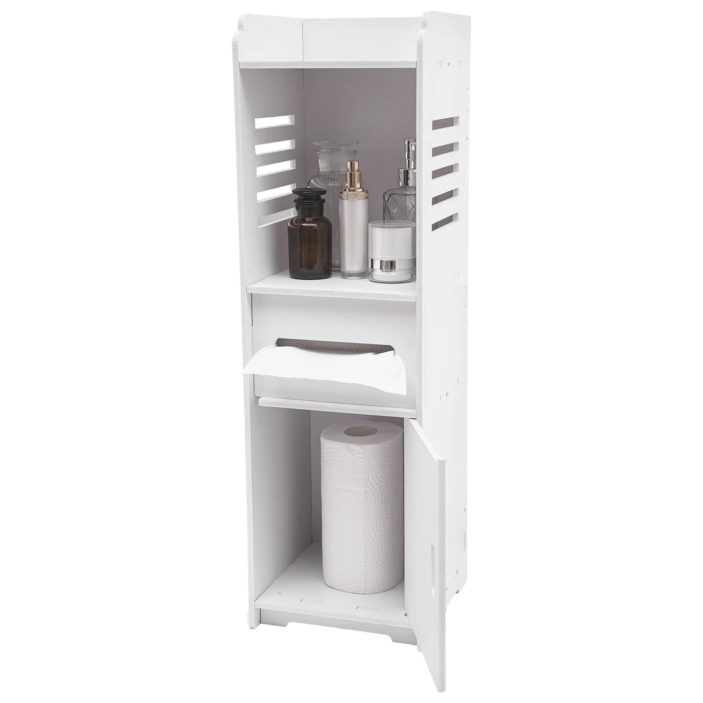 4-stufiger rechteckiger Badezimmerschrank, weißes freistehendes Lagerregal, Mehrzweck-Aufbewahrungsschrank, Badezimmerschrank, 24 x 24 x 80 cm