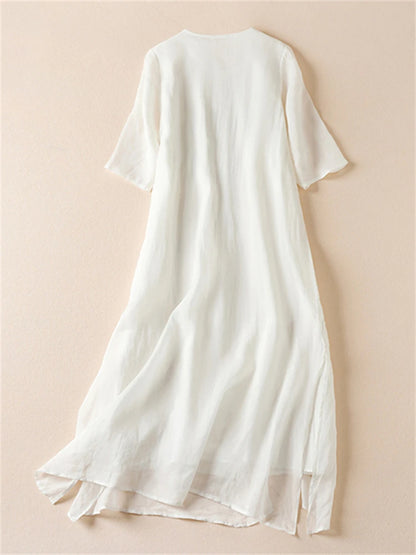 Sommer Druck Vintage Kleider Für Frauen 2025, Neue Casual Lange Dünne Atmungsaktive Kleid Femme Robe Büro Dame Arbeit Elegante Kleidung.