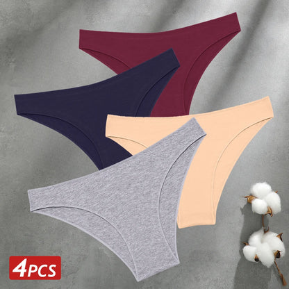 4PCS Seamless Cotton Panties Women Solid Color Briefs Sexy Low Waist Underpants Female Breathable Underwear Ladies Stretch Panti.