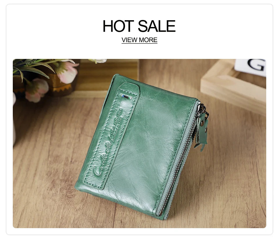 Fashion Genuine Leather Women Wallet Bi-fold Wallets Red ID Card Holder Coin Purse With Double Zipper Small Women's Purse 2022