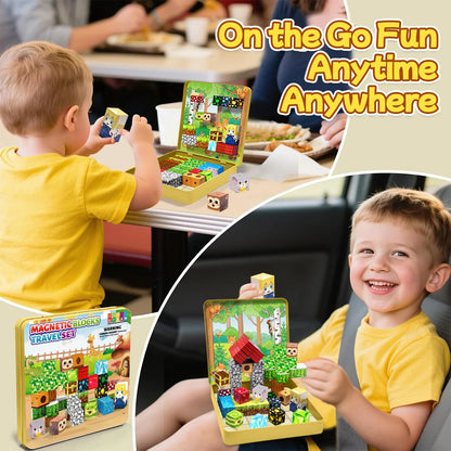 Magnetic Blocks Travel Magnet Cube Magnetic Building Blocks Toys with Portable Iron Box STEM Educational Magnet Toys for Kids.