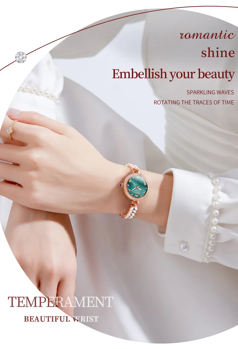 OLEVS 9971 Women's Watches Elegant Fashion Original Wristwatch Waterproof  Fish Bone Strap Luminous Hand Diamond Bezel Reloj.