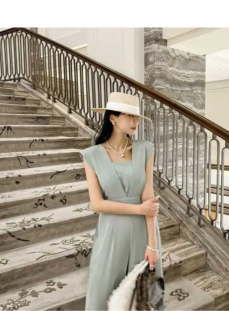 Slimming High Waist Wide Leg Pants Korean Style Fashionable Women's One-Piece Jumpsuit Summer New Arrival Simple Elegant.
