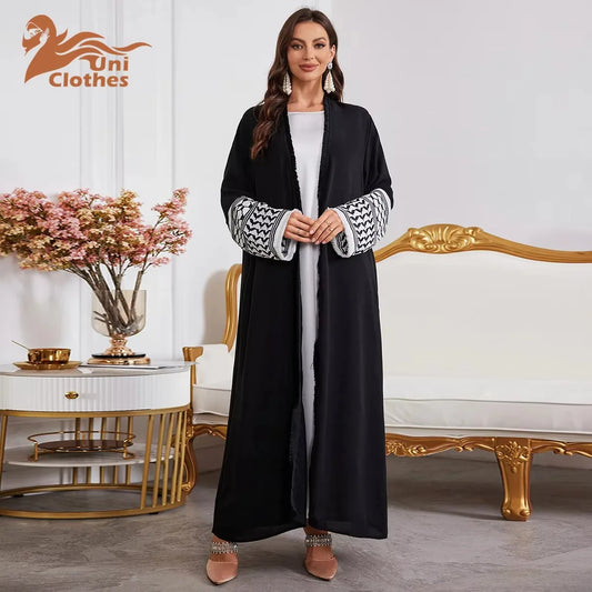 UNI 2024 Ramadan Abaya Kimono Keffiyeh Stickerei Quasten Muslimischen Offene Abayas Frauen Dubai Luxus Islam Strickjacke Kleid Kaftan