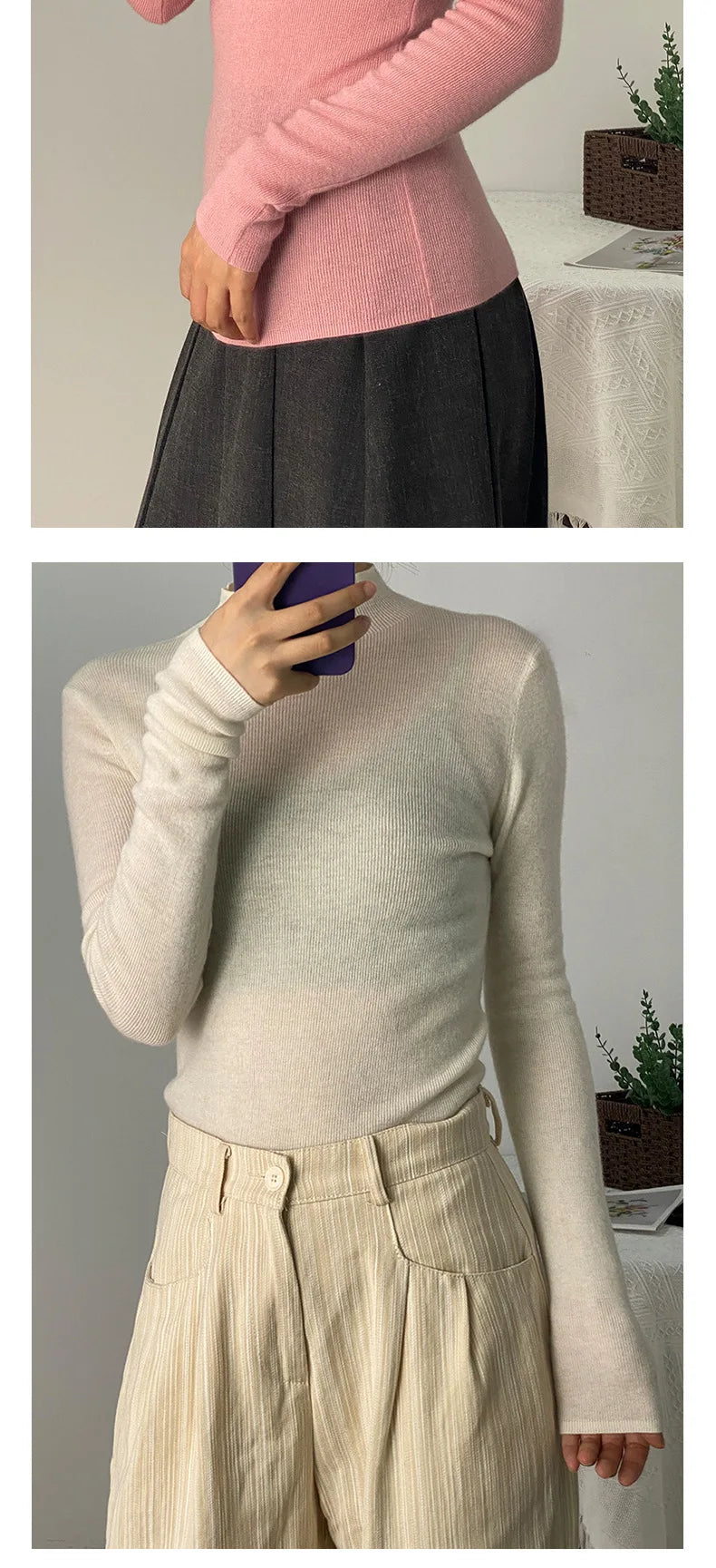 100% Ultra-fine Merino Wool Sweater Autumn and Winter Loose and Simple Semi-turtleneck Wool Bottoming Shirt Multi-color Sweater
